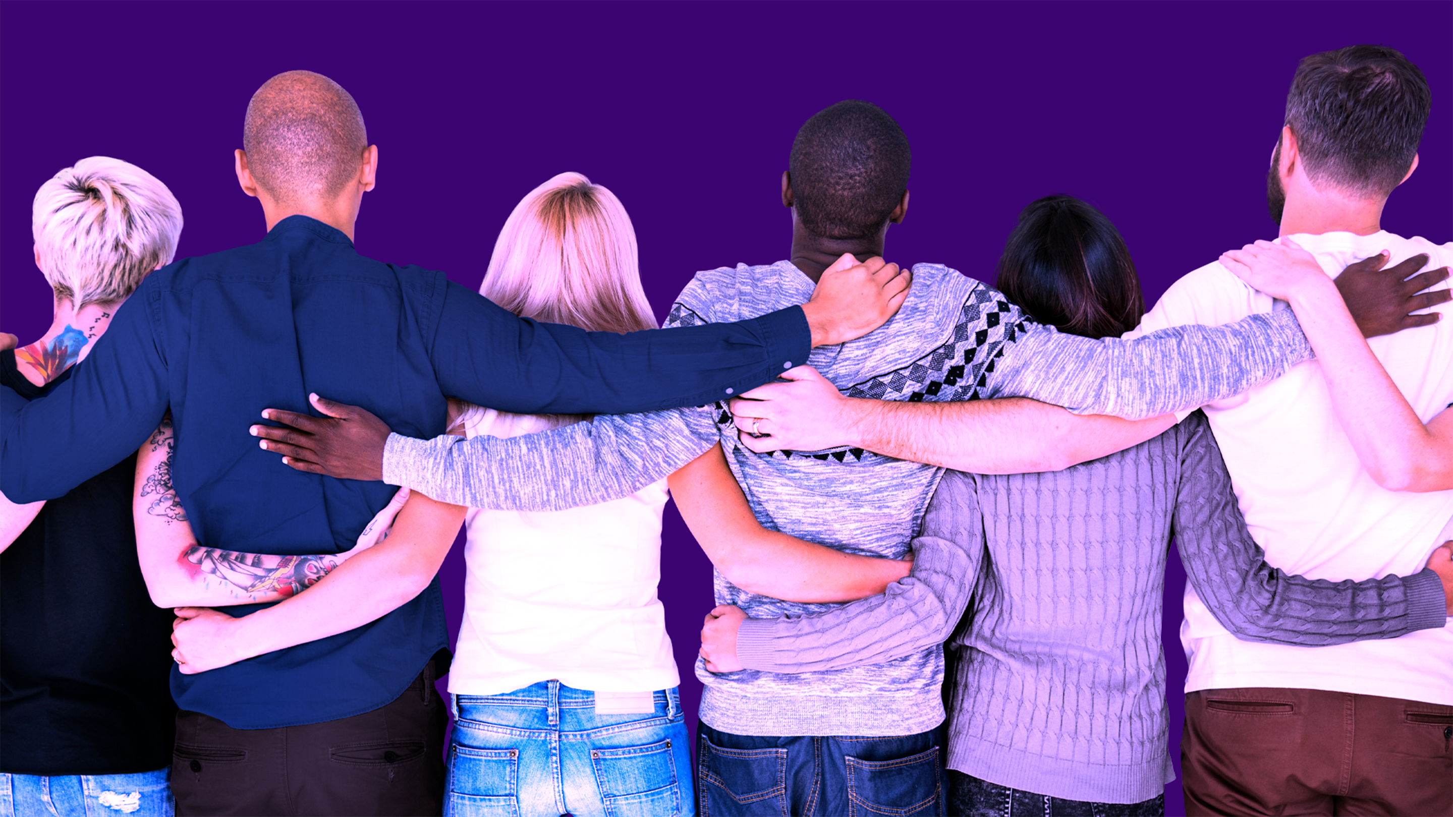 People standing together with their arms around each other